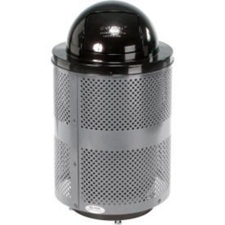 GLOBAL EQUIPMENT Outdoor Perforated Steel Trash Can With Dome Lid   Base, 36 Gallon, Gray 261949GYD